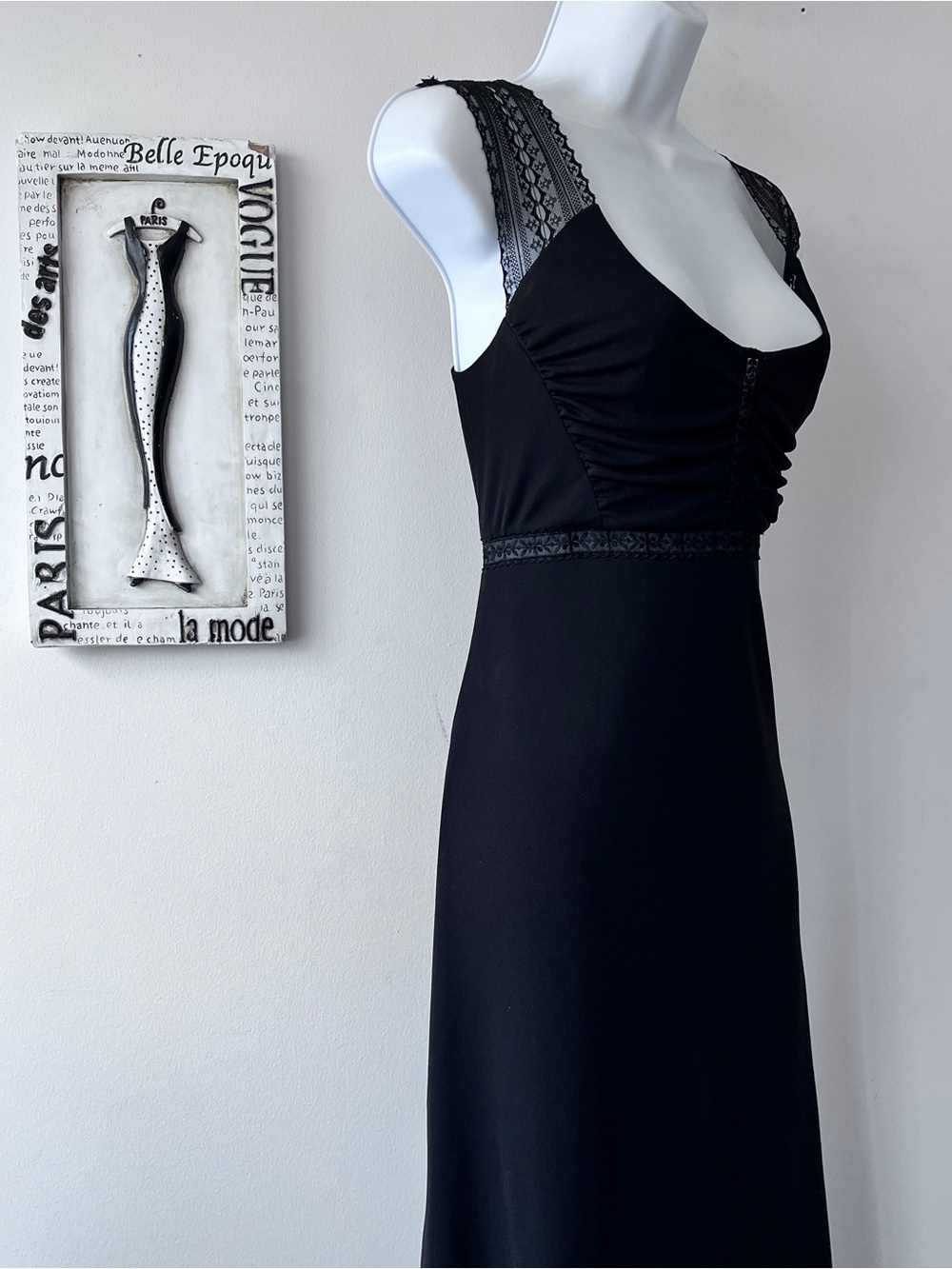 Phoebe Y2K Elegant Black Lace-Trim Wedding Guest Cocktail Midi Dress Size 6 - Picture 5 of 11